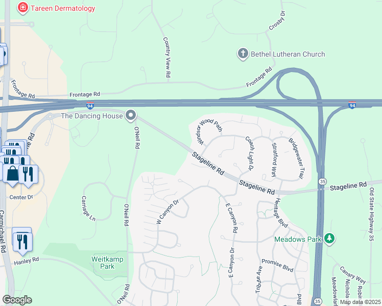 map of restaurants, bars, coffee shops, grocery stores, and more near 483 Stageline Road in Hudson