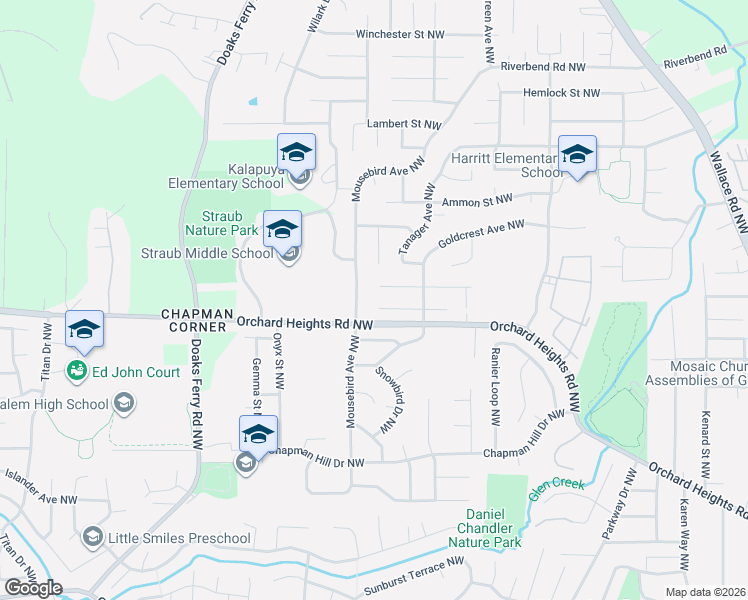map of restaurants, bars, coffee shops, grocery stores, and more near 1779 Redwing Court Northwest in Salem