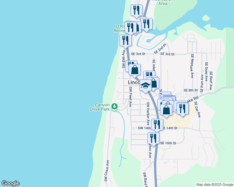 map of restaurants, bars, coffee shops, grocery stores, and more near 874 Southwest 8th Street in Lincoln City