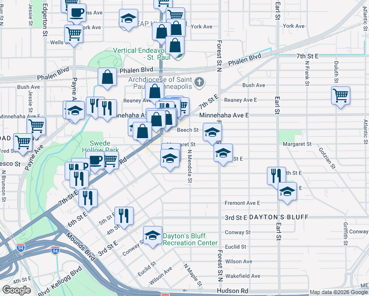 map of restaurants, bars, coffee shops, grocery stores, and more near 856 Margaret Street in Saint Paul