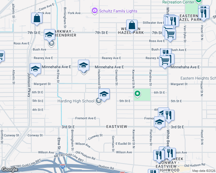 map of restaurants, bars, coffee shops, grocery stores, and more near 1564 Margaret Street in Saint Paul