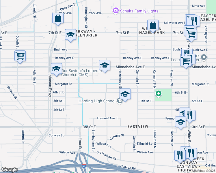 map of restaurants, bars, coffee shops, grocery stores, and more near 1492 Margaret Street in Saint Paul