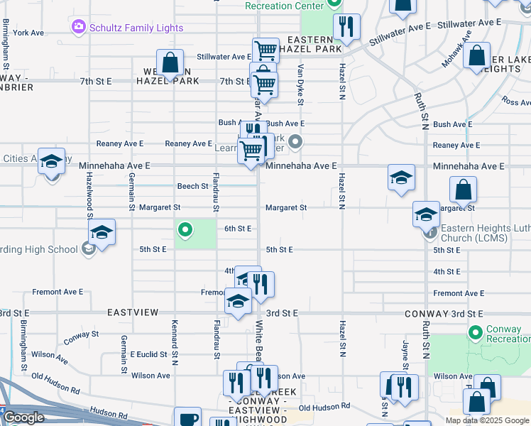 map of restaurants, bars, coffee shops, grocery stores, and more near 1786 Margaret Street in Saint Paul