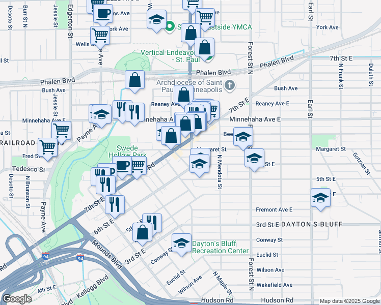 map of restaurants, bars, coffee shops, grocery stores, and more near 820 Margaret Street in Saint Paul