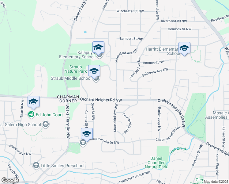 map of restaurants, bars, coffee shops, grocery stores, and more near 1877 Mousebird Avenue Northwest in Salem