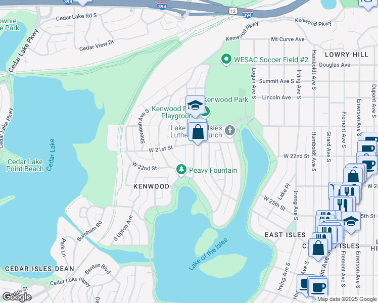 map of restaurants, bars, coffee shops, grocery stores, and more near 2112 Penn Avenue South in Minneapolis