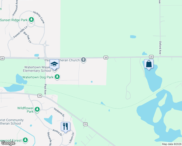 map of restaurants, bars, coffee shops, grocery stores, and more near 600 Christie Lane in Watertown