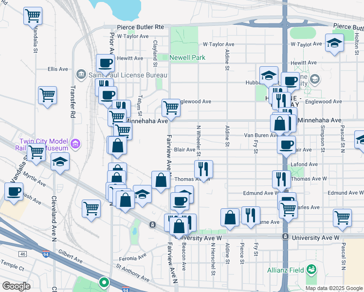 map of restaurants, bars, coffee shops, grocery stores, and more near 1795 Blair Avenue in Saint Paul
