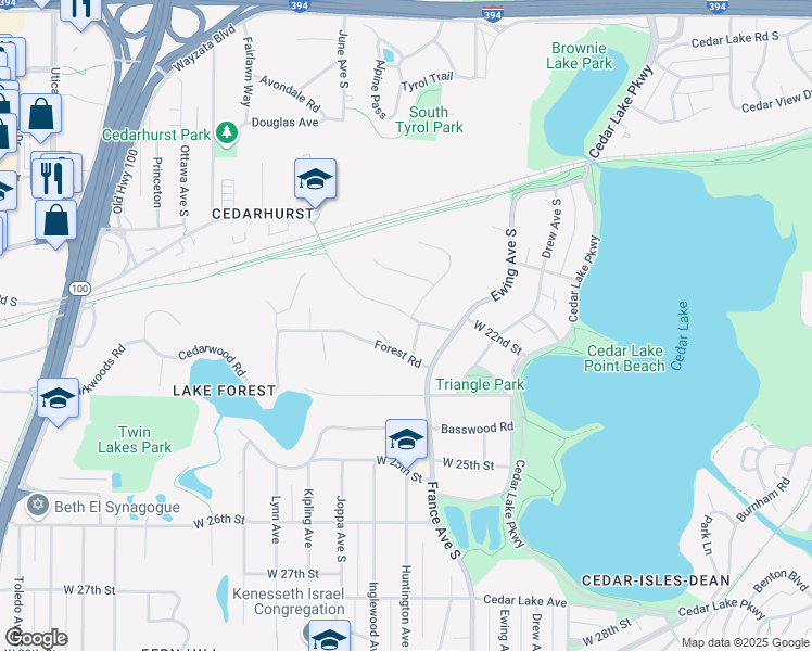 map of restaurants, bars, coffee shops, grocery stores, and more near 2212 Glenhurst Road in Minneapolis
