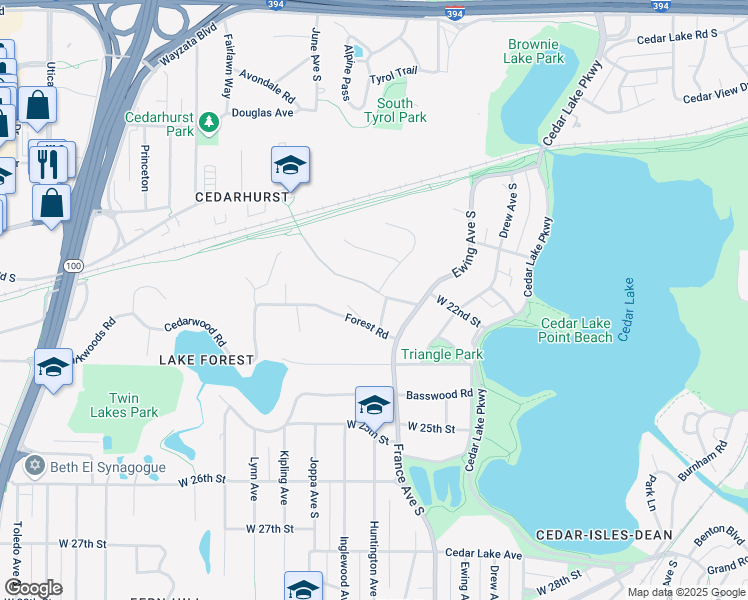 map of restaurants, bars, coffee shops, grocery stores, and more near 2212 Glenhurst Road in Minneapolis