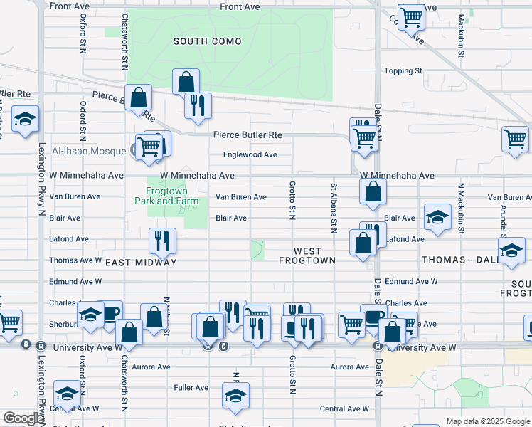 map of restaurants, bars, coffee shops, grocery stores, and more near 779 Blair Avenue in Saint Paul