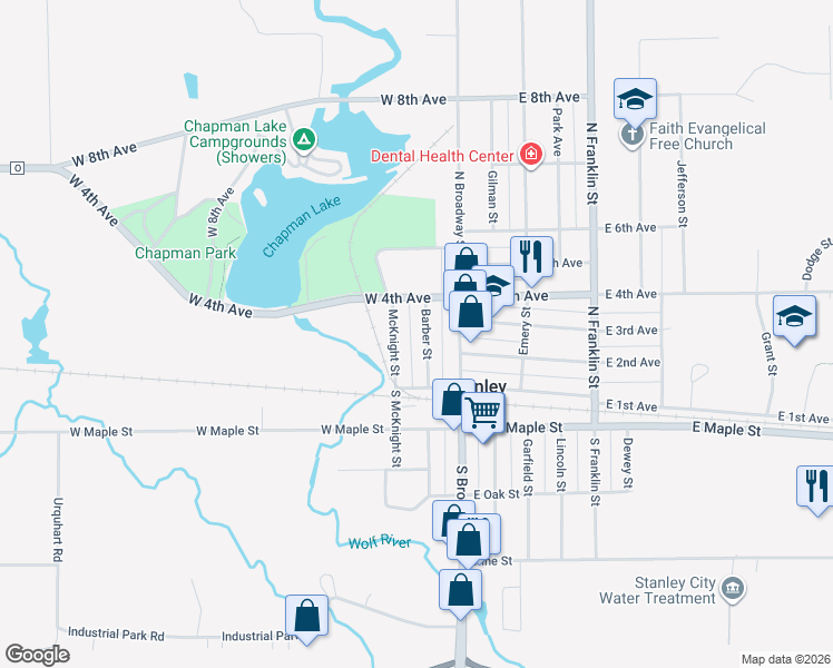 map of restaurants, bars, coffee shops, grocery stores, and more near 125 Barber Street in Stanley
