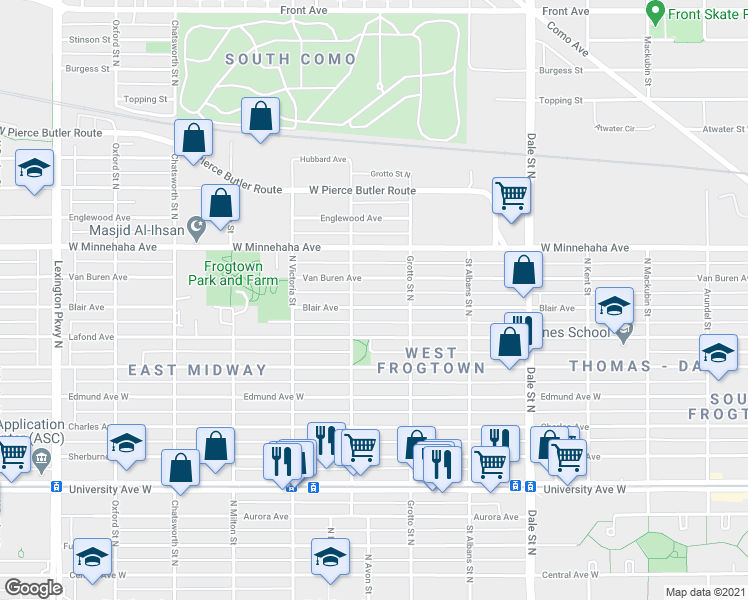 map of restaurants, bars, coffee shops, grocery stores, and more near 790 Blair Avenue in Saint Paul