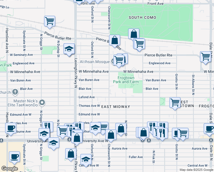 map of restaurants, bars, coffee shops, grocery stores, and more near 985 Blair Avenue in Saint Paul