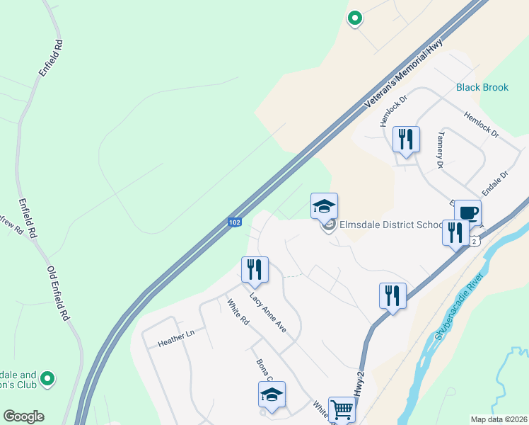 map of restaurants, bars, coffee shops, grocery stores, and more near 75 Tyler Street in Elmsdale