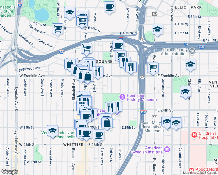 map of restaurants, bars, coffee shops, grocery stores, and more near 2116 2nd Avenue South in Minneapolis
