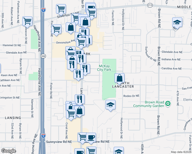 map of restaurants, bars, coffee shops, grocery stores, and more near 4086 Judy Avenue Northeast in Salem