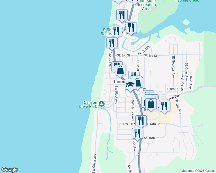 map of restaurants, bars, coffee shops, grocery stores, and more near 805 Southwest Ebb Avenue in Lincoln City