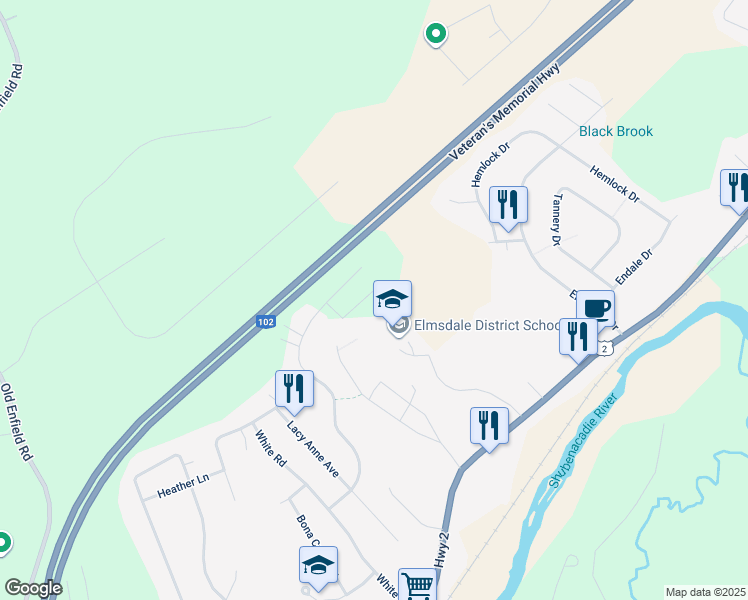 map of restaurants, bars, coffee shops, grocery stores, and more near 36 Sam Crescent in Elmsdale