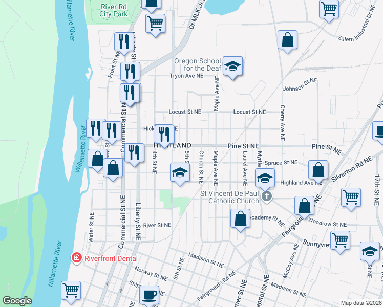 map of restaurants, bars, coffee shops, grocery stores, and more near in Salem