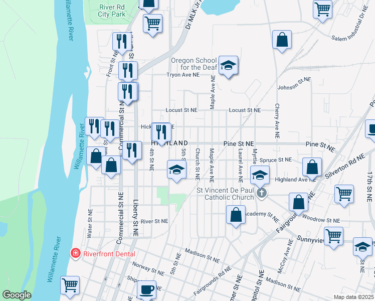map of restaurants, bars, coffee shops, grocery stores, and more near in Salem