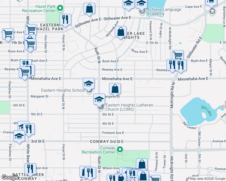map of restaurants, bars, coffee shops, grocery stores, and more near 2066 Minnehaha Avenue East in Saint Paul