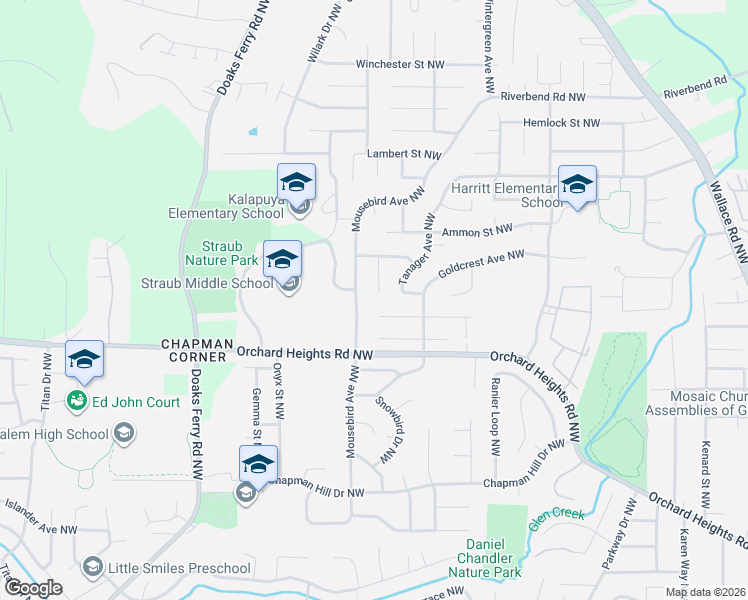 map of restaurants, bars, coffee shops, grocery stores, and more near 1951 Cuckoo Court Northwest in Salem