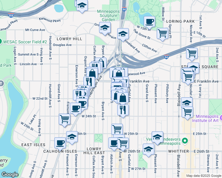 map of restaurants, bars, coffee shops, grocery stores, and more near 2000 Aldrich Avenue South in Minneapolis