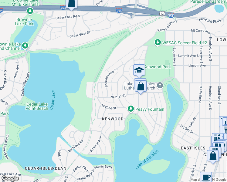 map of restaurants, bars, coffee shops, grocery stores, and more near 2008 Kenwood Parkway in Minneapolis