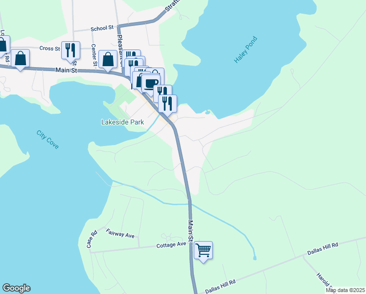 map of restaurants, bars, coffee shops, grocery stores, and more near 2377 Main Street in Rangeley