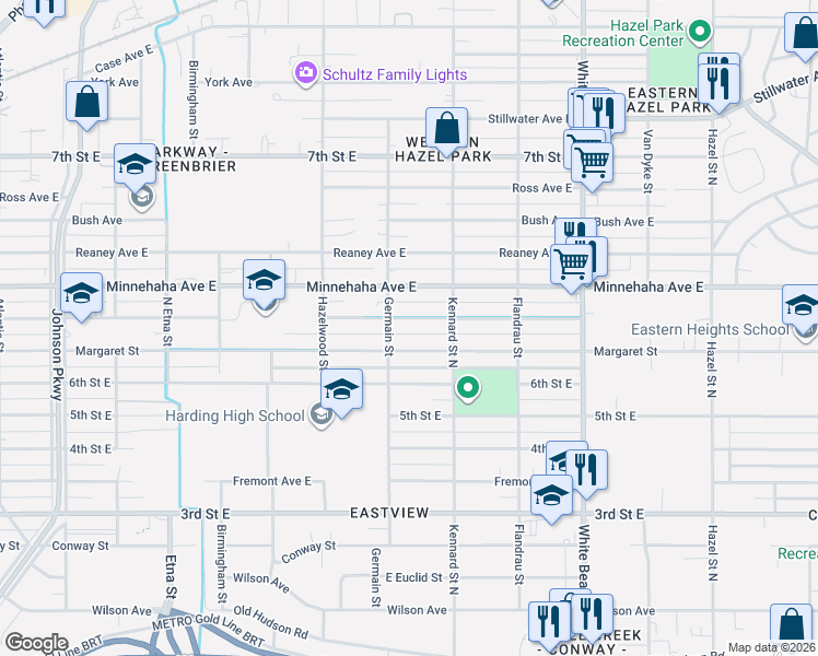 map of restaurants, bars, coffee shops, grocery stores, and more near 1633 Beech Street in Saint Paul