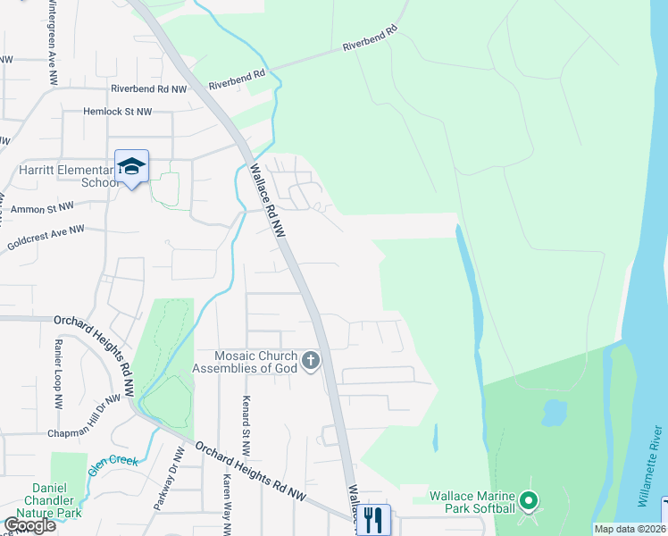 map of restaurants, bars, coffee shops, grocery stores, and more near 1934 Wallace Road Northwest in Salem