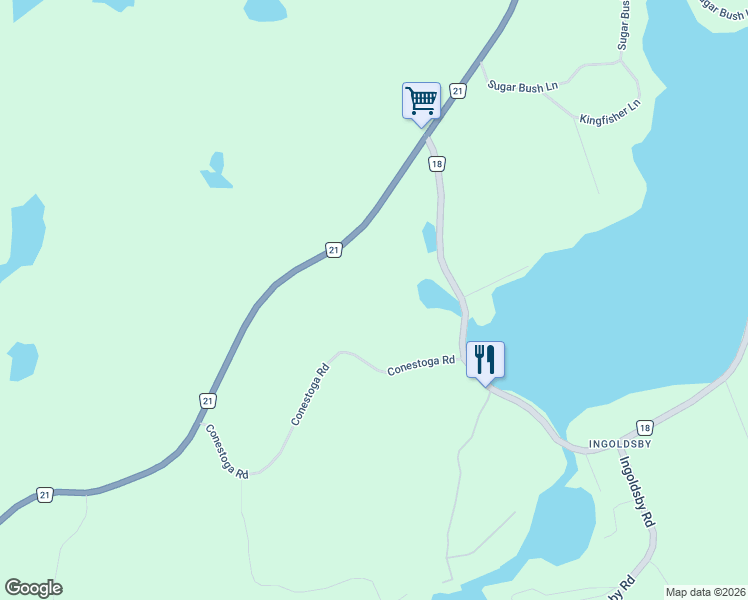 map of restaurants, bars, coffee shops, grocery stores, and more near 2405 Haliburton County Road 21 in Haliburton County