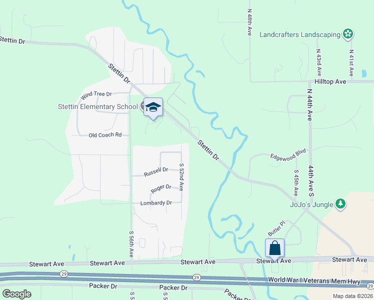 map of restaurants, bars, coffee shops, grocery stores, and more near 105 South 52nd Avenue in Wausau