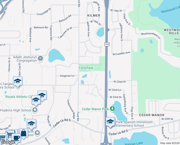 map of restaurants, bars, coffee shops, grocery stores, and more near 9893 Enclave Drive in Hopkins