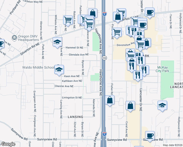 map of restaurants, bars, coffee shops, grocery stores, and more near 2958 Beacon Street Northeast in Salem