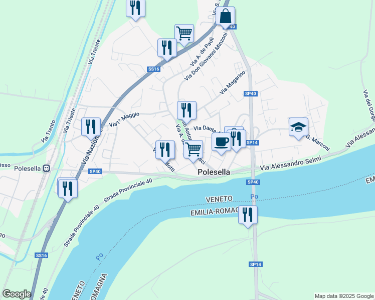 map of restaurants, bars, coffee shops, grocery stores, and more near 182-338 Corso Antonio Gramsci in Polesella