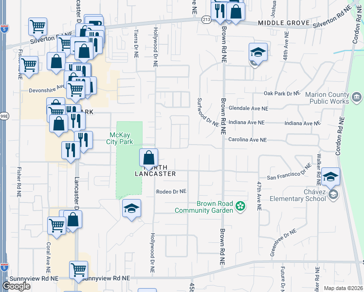 map of restaurants, bars, coffee shops, grocery stores, and more near 2708 Shellyanne Way Northeast in Salem