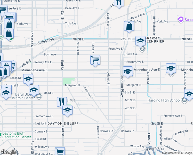 map of restaurants, bars, coffee shops, grocery stores, and more near 1207 Beech Street in Saint Paul