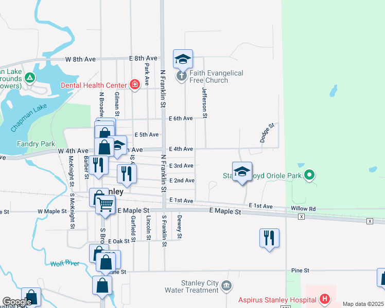 map of restaurants, bars, coffee shops, grocery stores, and more near 340 East 4th Avenue in Stanley