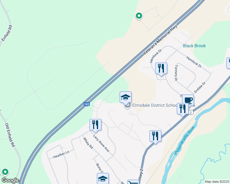 map of restaurants, bars, coffee shops, grocery stores, and more near 124 Tyler Street in Elmsdale