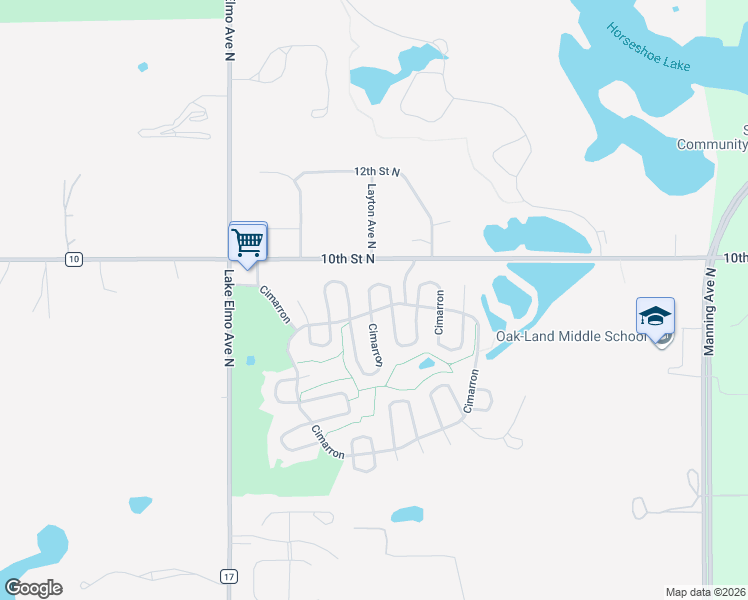 map of restaurants, bars, coffee shops, grocery stores, and more near 526 Cimarron in Lake Elmo