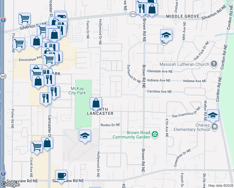 map of restaurants, bars, coffee shops, grocery stores, and more near 2708 Shellyanne Way Northeast in Salem
