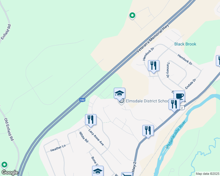 map of restaurants, bars, coffee shops, grocery stores, and more near 126 Tyler Street in Elmsdale