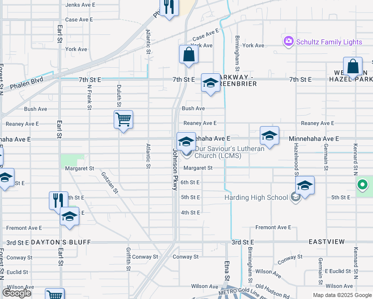 map of restaurants, bars, coffee shops, grocery stores, and more near 1315 Beech Street in Saint Paul