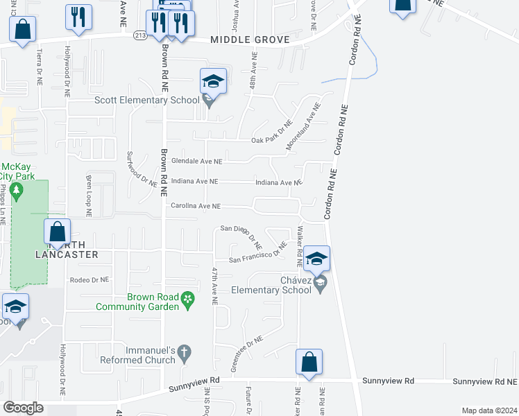 map of restaurants, bars, coffee shops, grocery stores, and more near 4807 Carolina Avenue Northeast in Salem