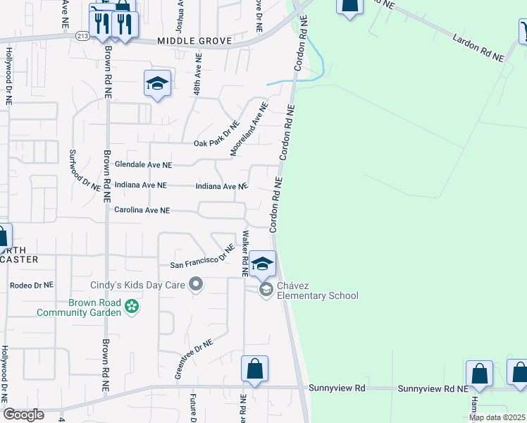 map of restaurants, bars, coffee shops, grocery stores, and more near 4940 Stroll Court Northeast in Salem