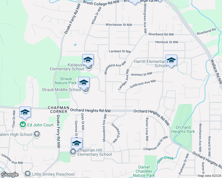map of restaurants, bars, coffee shops, grocery stores, and more near 1951 Cuckoo Court Northwest in Salem