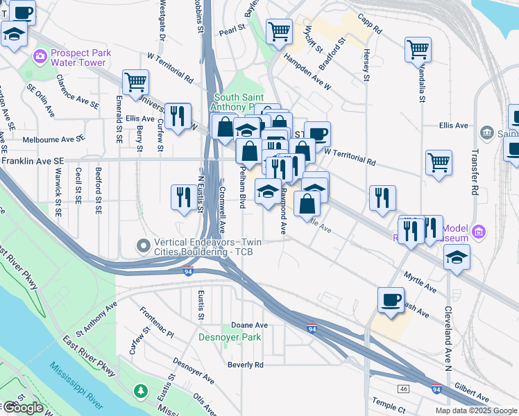map of restaurants, bars, coffee shops, grocery stores, and more near 2394 Myrtle Avenue in Saint Paul