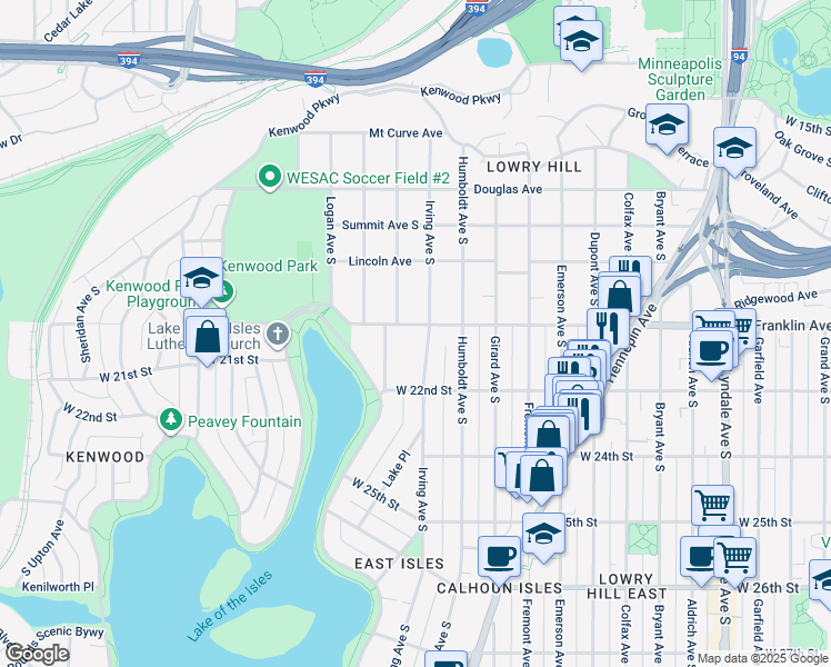 map of restaurants, bars, coffee shops, grocery stores, and more near 2000 Irving Avenue South in Minneapolis